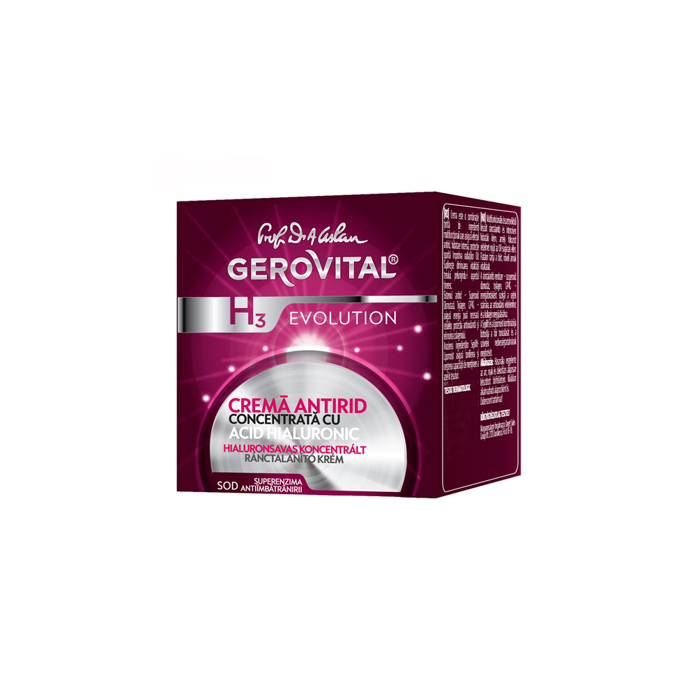 Crema antirid cu Acid Hialuronic, concentratie 3% Gerovital H3 Evolution 50 ml, Farmec